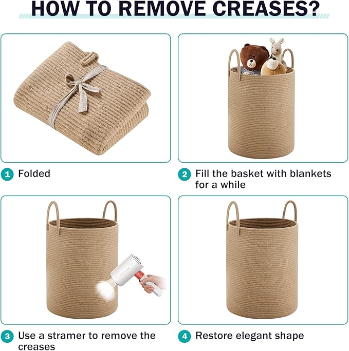 Jute Rope Woven Laundry Hamper Basket by YOUDENOVA, 72L Tall Luandry Basket, Baby Nursery Hamper for Blanket Storage in Bedroom-Large-Jute