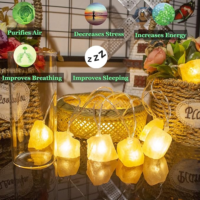 Himalayan Salt String Lights with Switch, 20 Natural Salt Block LED Light with USB Interface Suitable for Decorating Home, Bedrooms, Fireplaces（Total Length: 11.5 Feet）