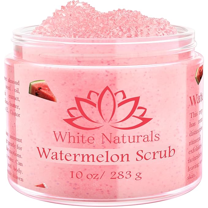 Organic Pink Watermelon Body Scrub, Pure Natural Gentle Exfoliator For Smooth & Soft Skin, Best Shower Exfoliating Salt Skincare Scrub, Hydrating & Moisturizing Face Foot Hands, Great Gift for Women