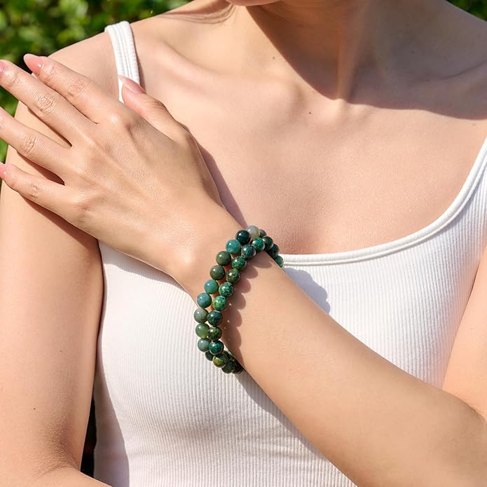 Bivei Natural Gemstone Semi Precious Healing Crystals Handmade Stretchy Round Beads Bracelet, Enhance Positive Energy