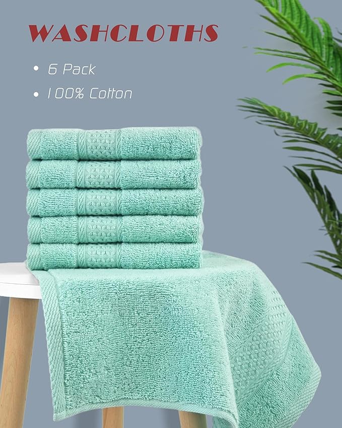 Cleanbear Washcloths for Your Body 100% Cotton Facecloths Extra Soft Bathroom Washcloths - 13 by 13 Inches (Teal)