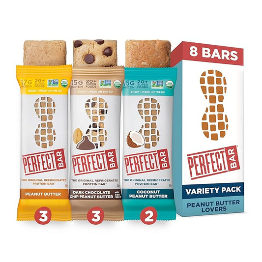 Perfect Bar Original Refrigerated Protein Bar, Peanut Butter Lover's Variety Bundle, 2.2 - 2.5 Ounce Bar, 8 Count