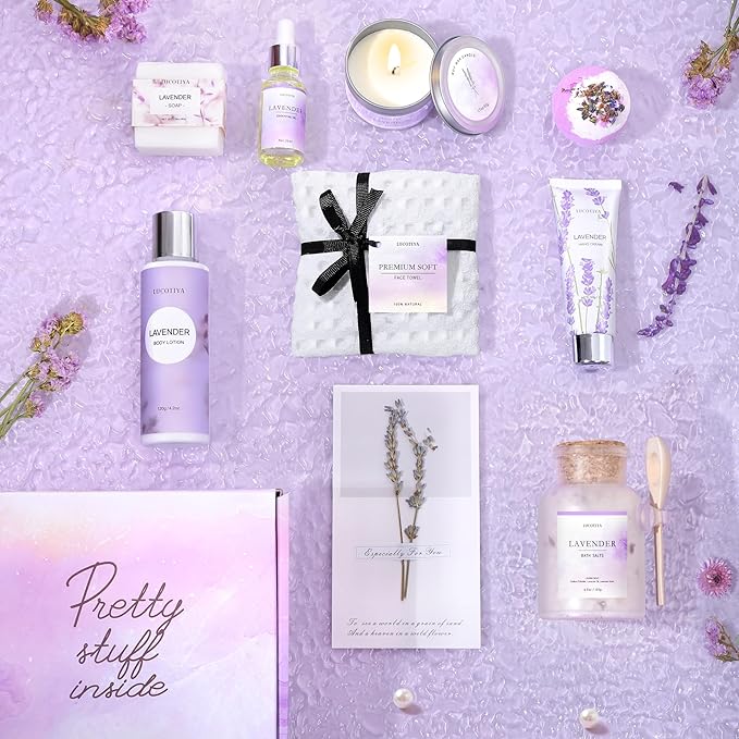 Gifts for Women, Birthday Gifts for Women, 9pc Lavender Bath and Body Gifts Set, Self Care Gifts Spa Gifts Basket, Relaxing Bath Sets for Mom, Girlfriend, Sister, Female Friends, Coworker