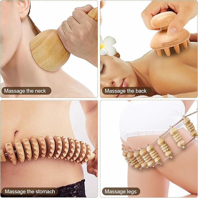 8-in-1 Wood Therapy Massage Tools, Lymphatic Drainage Massager Maderoterapia Kit, Wooden Massager Body Sculpting Tools for Muscle Pain Relief, Anti-Cellulite, Body Contouring and Shaping