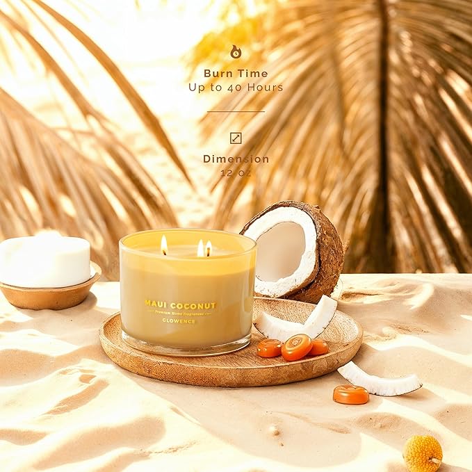 Coconut Scented Candle - 100% Natural Soy Wax - Large 3 Wick Jar Candle - Up to 40 Hours Burning Time - Aromatherapy Candles for Home - Housewarming Gift for Women and Men