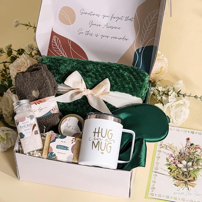 Self Care Gift Basket for Women Birthday Relaxing Spa Set Gifts with Luxury Flannel Blanket Sympathy Care Package Get Well Soon Thinking of You for Mom Wife Sister Best Friend Grandma
