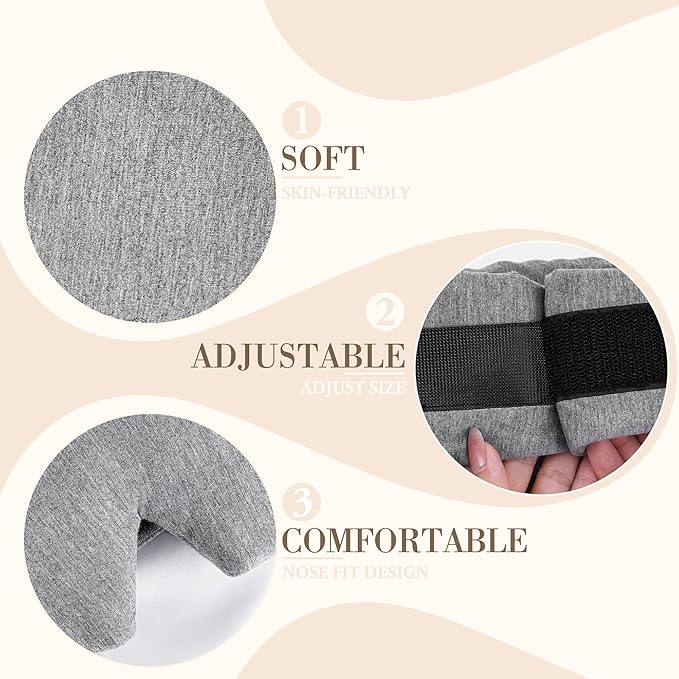 FRESHME Weighted Eye Mask for Sleeping - Gray Blackout (0.7lb/11oz) Cotton Heavy Weighted Eye Pillow for Men Women, Oversize Large Soft Sleep Face Eyes Cover with Nose Pad for Sidesleeper