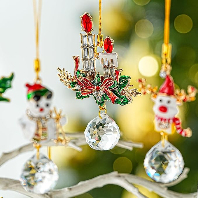 H&D HYALINE & DORA 4 Pcs Christmas Ornaments Set Cane Gift Box Bell Hanging Ornament Xmas Tree Ornament for Holiday Party Home Decor