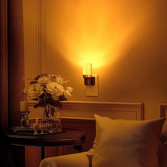 DORESshop LED Night Lights Plug into Wall, Modern Decorative Design Nightlights Plug in, Adjustable Brightness, Dimmable Night Light, Perfect for Adults' Bedroom, Hallway, Bathroom, Amber, 1 Count