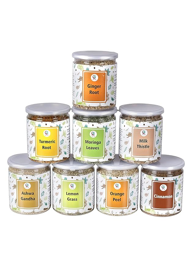 Loose Leaf Herbal Tea Set – 8 Premium Herbs - Up to 450 Cups - Ginger, Turmeric, Lemongrass, Moringa, Cinnamon, Orange Peel, Milk Thistle, Ashwagandha | Wellness Gift by Yogi's Gift®