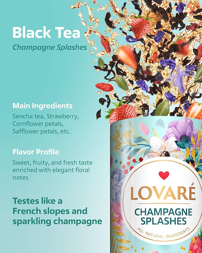 LOVARE Loose Leaf Tea 80 g - Made in Ukraine - Assorted Tea - 1001 Night, Passion Fruit, Sparkling Splashes, Bahamian Soursop - Gift Box with 60 Paper Filters – Easy to Brew Flavored tea
