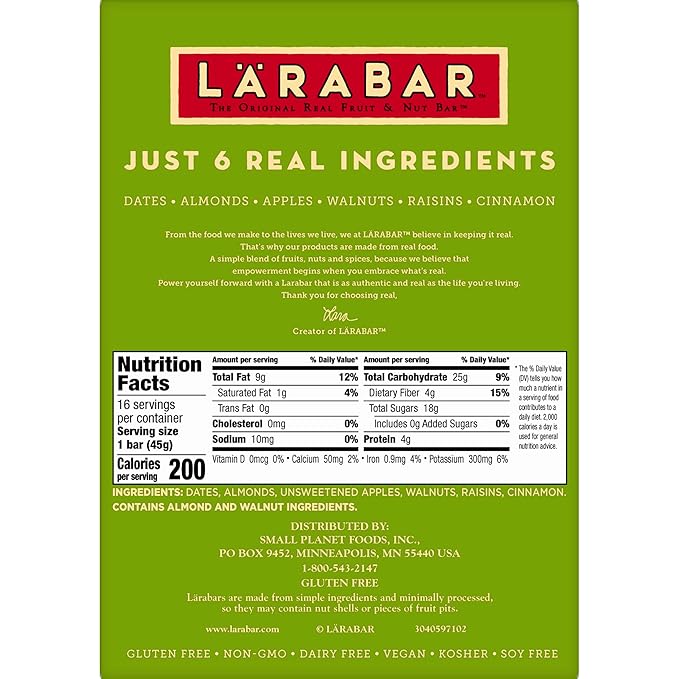 Larabar Apple Pie, Gluten Free Vegan Fruit & Nut Bar, 1.6 oz Bars, 16 Ct