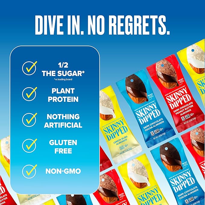 SkinnyDipped Snack Attack Almond Variety Pack, Chocolate Covered Almonds, Low Sugar, Gluten Free, Healthy Snack, 1.2 Ounce Bags (Pack of 15)