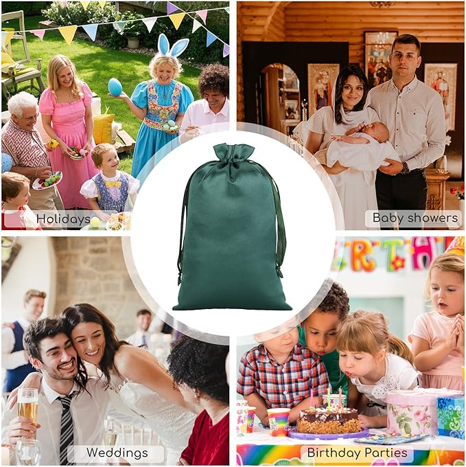 Green Satin Drawstring Bags, 30Pcs 5x8 Small Gift Bags, For Kids Classroom, Wedding, Birthday, Halloween Party, or Bachelor Party Favors, Shot Glasses, Alcohol Bottle, For Groomsman