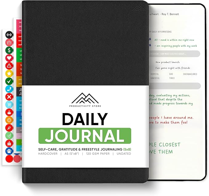 Best Daily Journal for Men & Women - Gratitude, Manifestation & Guided Journal with Prompts for Personal Growth by PRODUCTIVITY STORE (A5, Black)