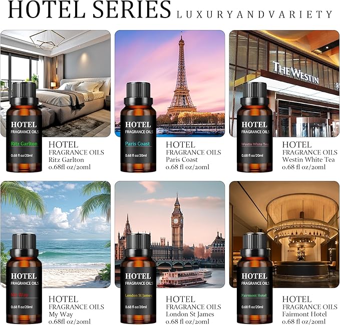 Hotel Collection Diffuser Essential Oil Gift Set- Inspired by The Most Popular 5-Star Hotel Scents -My Way、Westin White Tea、Ritz Carlton Hotel