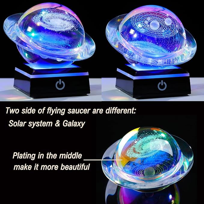 3d Solar System Model Galaxy Crystal Ball 80mm 3.15inch - Saturn Shape Outer Space Astronomy Gifts Room Decor Unique Gifts For Men Him Birthday Dad Physics Science Teacher Night Light Planet Lamp