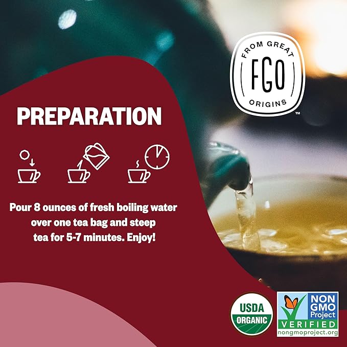 FGO Organic Hibiscus Herbal Tea, 40 Count, Eco-Conscious Tea Bags, Caffeine Free (Pack of 1)