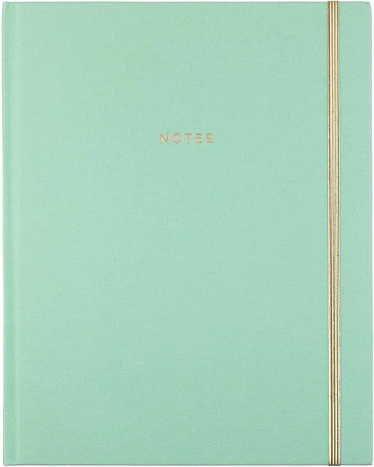 WORLD TRAVELER Eccolo Large Lined Journal Notebook, Fabric Hardcover, Writing Journal, 256 Ruled White Pages, Gilded Edge, Elastic Band, 3 Ribbon Bookmarks, Lay Flat (Mint, 8x10 inches)