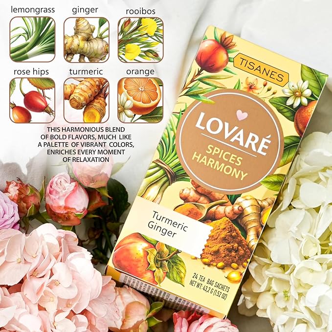 LOVARE Spices Harmony Herbal Tea, Caffeine-Free Fruit & Spice Infusion, Persimmon + Mandarin, 24 Individually Wrapped Bags (1.8 g each), Made in Ukraine (SPICES HARMONY)
