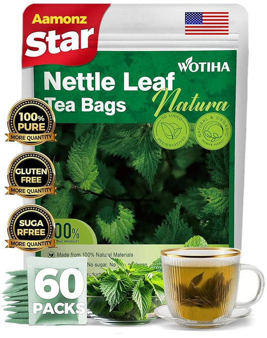 WOTIHA-Natural Nettle Leaf Tea 90g. 60 Herbal Tea Bags.Non-GMO • Additive-Free • Caffeine-Free