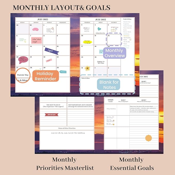 CAGIE Planner 2025-2026 for Women Daily Weekly and Monthly Planners July 2025-2026 Calendar Large Hourly 25-26 Yearly Academic Agenda with Stickers Hardcover, 8.5 x 11