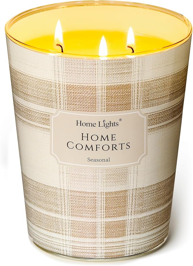 HomeLights Home Comforts Scented Candles | 34oz Soy Candles Rustic Modern 3-Wick Large Candle Jars | Ideal Candle Gifts for Events, Home Decor Stress, Relief & Relaxation