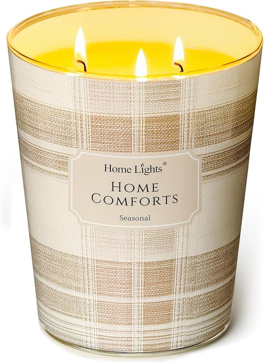 HomeLights Home Comforts Scented Candles | 34oz Soy Candles Rustic Modern 3-Wick Large Candle Jars | Ideal Candle Gifts for Events, Home Decor Stress, Relief & Relaxation