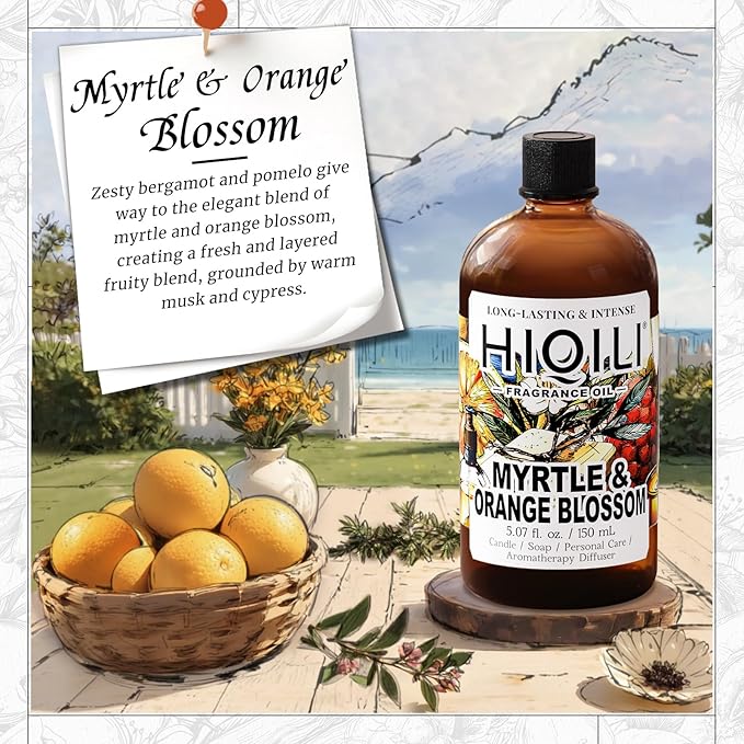 HIQILI Myrtle & Orange Blossom Fragrance Oil for Diffuser, Inspired by D.or Tera-Bella, Candle & Soap Making, Long-Lasting Citrus Floral Scent - 5.07 Fl Oz