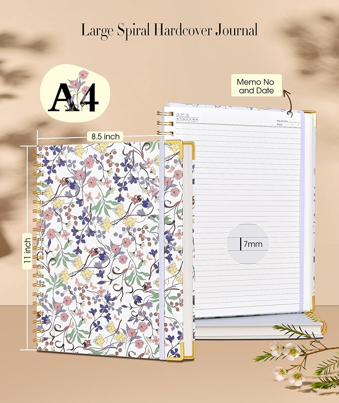 Cute Spiral Notebook Journal for Women, 200 Pages Lined Notebooks 8.5” x 11”, A4 Large Hardcover Spiral Journals with 100 GSM Thick Paper, College Ruled Notebook for Writing Work School, Purple Floral