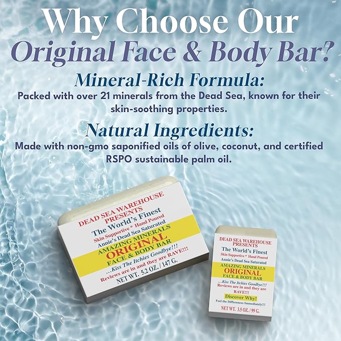 Dead Sea Warehouse - Dead Sea Salt Soap Bar - Original Face & Body Bar - Hydrating Mineral Soap for All Skin Types, Fragrance-Free - 5.2 oz