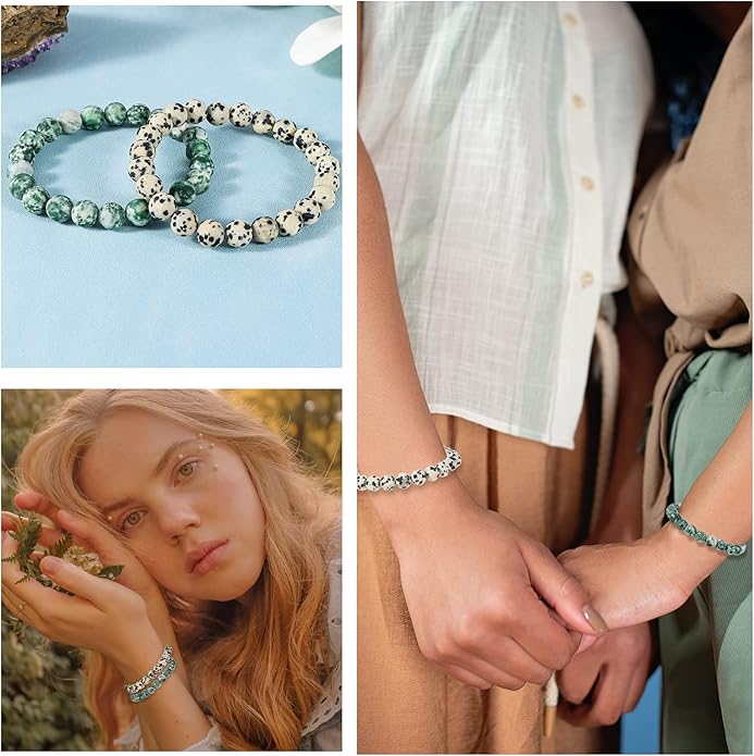 Bivei Natural Gemstone Semi Precious Healing Crystals Handmade Stretchy Round Beads Bracelet, Enhance Positive Energy