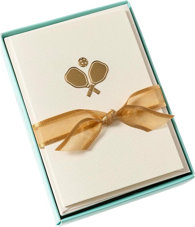 Graphique Pickleball Cards, Pack of 10 Cards with Envelopes, All Occasion Greetings, Blank Inside, Embossing and Gold Foil Accents, La Petite Press Collection Boxed Set, 3.25" x 4.75"
