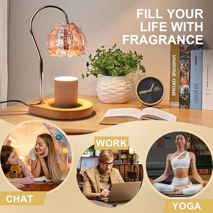 Dimmable Flower Candle Warmer Lamp with Timer, Dimmable Electric Candle Warmer Melter Light,Gifts for Women Home Decor Cozy House Warming,White Orange