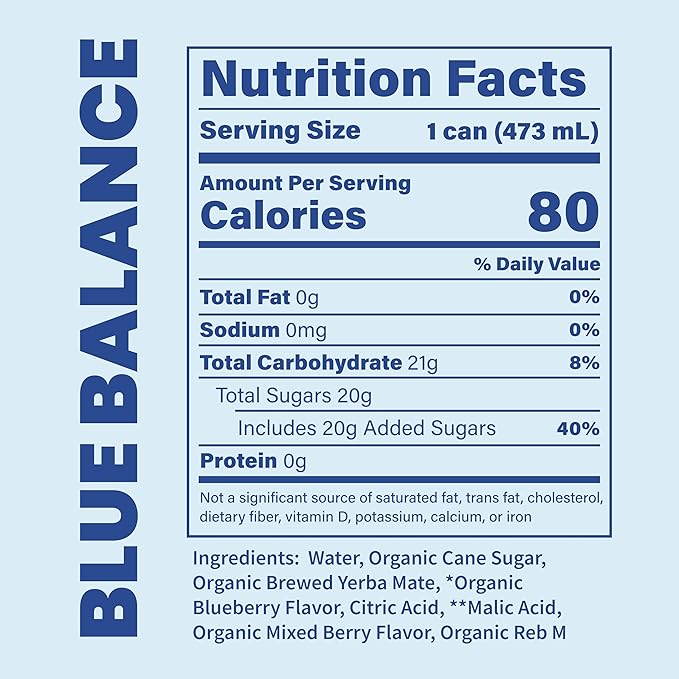 COOLER CO. | YERBA MATE | 12 Pack | 100% Organic Yerba Mate Caffeine | 150 mg Caffeine | 3 Organic Ingredients | Natural Ingredients | No Artificial Colors or Stimulants | Blue Balance Flavor