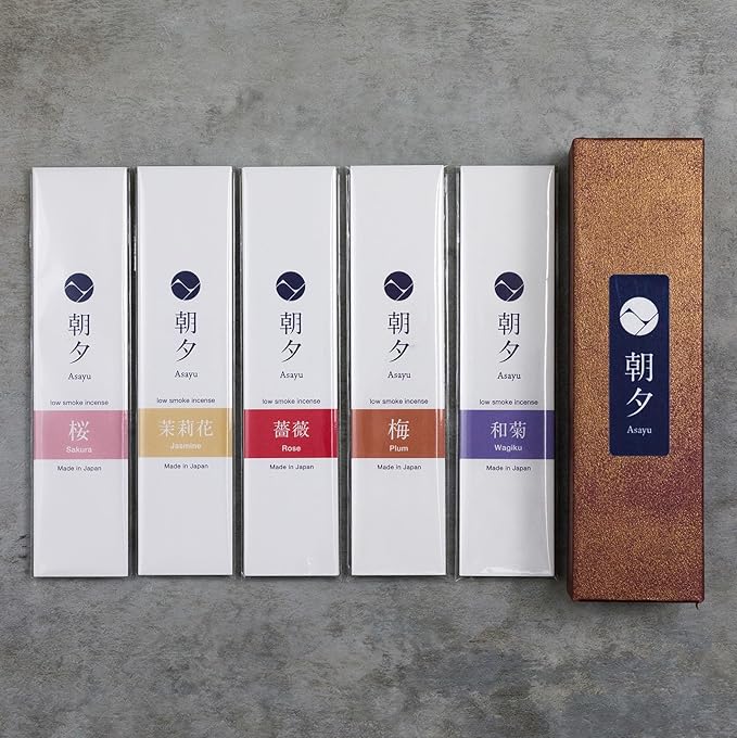 Asayu Japan Incense Sticks Assortment - 5 Floral Fragrances, 20g, 100% Made in Japan Incense Sampler Variety Pack - for Yoga, Zen Meditation & Relaxation