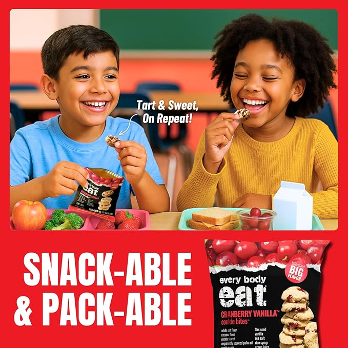 Every Body Eat Crunchy Cookie Bites, Gluten & Dairy Free, Vegan, School Safe Lunch Snacks, Single Serve (Pack of 20) (Cranberry Vanilla)