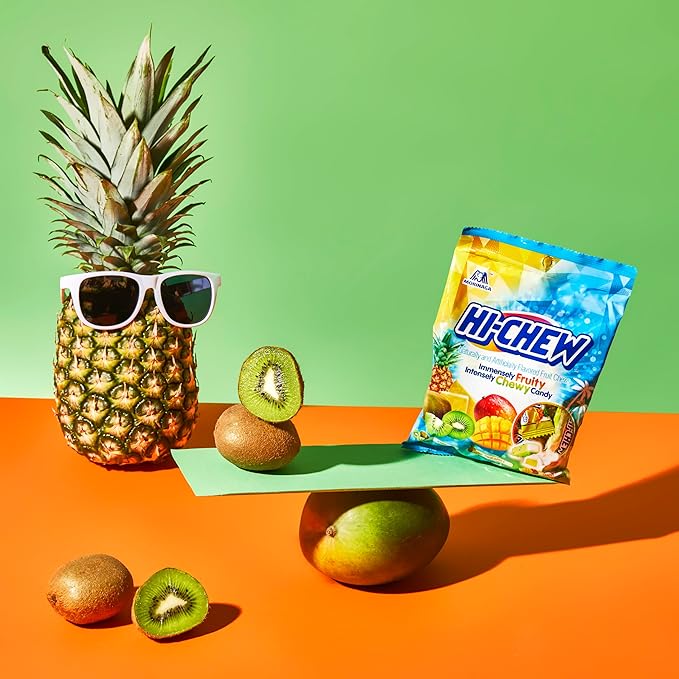 HI-CHEW Tropical Mix, Kiwi Pineapple Mango Dragon Fruit, 4 Stand Up Pouches, 220+ Pieces, 12.7oz each - Fun Soft & Chewy Halloween Bulk Candy - Juicy Fruity Flavors - Individually Wrapped for Sharing