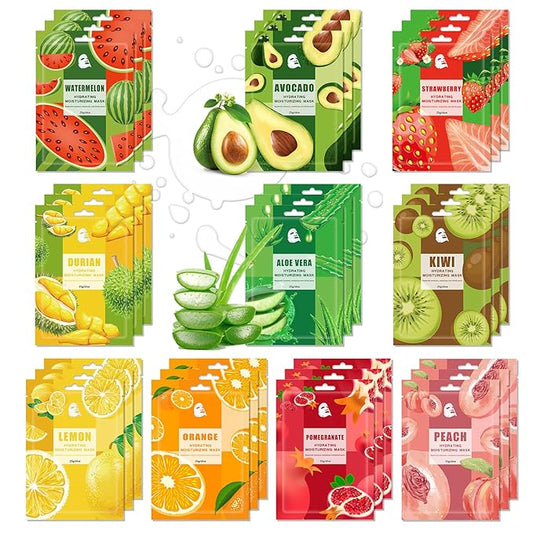 30PCS Hydrating Facial Sheet Mask,Moisturizing Face Masks Skincare Gift Set,Brighten Long Lasting Face Mask Skin Care & Facial Mask Kit for All Skin Types