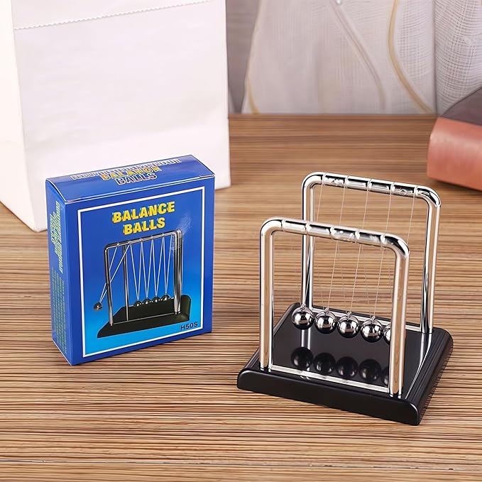 Newton's Cradle Swinging Balls, Balance Pendulum with Black Base, Fun Science Physics Toy, Calm Down Fidget Accessory, Desk Stress Relief Toy, Office Decoration (Large Black)