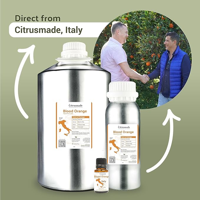 Blood Orange Essential Oil - Direct from Citrusmade in Sicily - Pure Essential Oil for Diffusers and Aromatherapy - Natural Citrus Scent | 100% Pure Therapeutic Grade (22lbs)