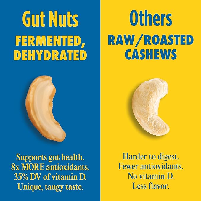 Gut Nuts - Fermented and Sprouted "Sourdough" Cashews for Gut Health - Tangy, Umami, & Salty Flavors - Super Crunchy Low Carb Keto Snacks - Low Sugar Prebiotic & Postbiotic Cashew Snacks - 3oz Pouch (3 Pack) - by Philosopher Foods
