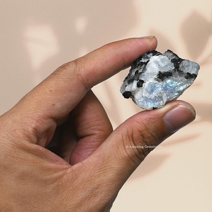 Amazing Gemstone 2 Pieces Rainbow Moonstone Raw Crystals and Healing Stones, Natural Rocks for Tumbling and DIY Raw Stones and Crystals