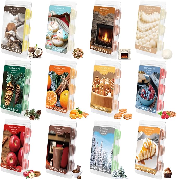 SCENTORINI Christmas Wax Melts, Wax Cubes Strong Scent 12 Pack, Scented Wax Melts, Long Lasting Soy Wax Melts for Warmer