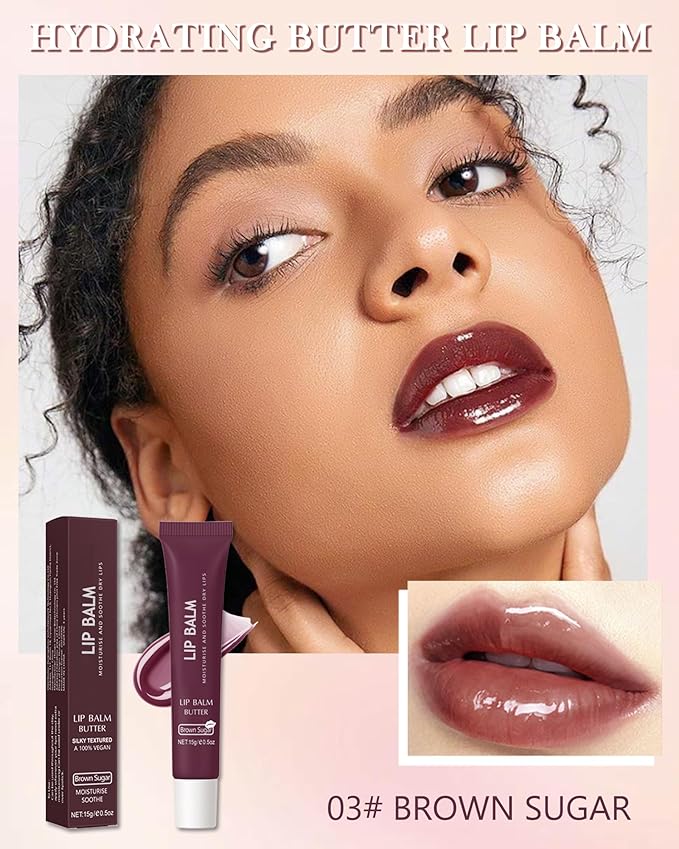 Lip Balm Butter Brown Sugar, Hydrating Tinted Butter Lip Gloss,Clear Lip Mask Lip Care Moisturizer,Smooth Lip Treatment,Non-Sticky Jelly Glow Reviver Lip Oil,Thanksgiving Makeup Gift for Women-03
