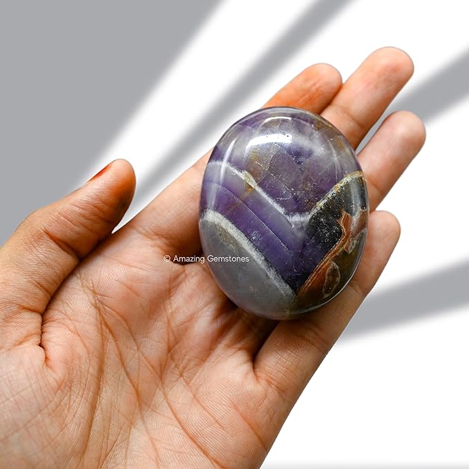 Amazing Gemstone Amethyst Chevron Crystals and Healing Stones - Large Palm Stone Crystals Piedra - Crystal for Good Luck, Positive Energy, Meditation - Unique Stocking Stuffers, Gifts for Women, Men