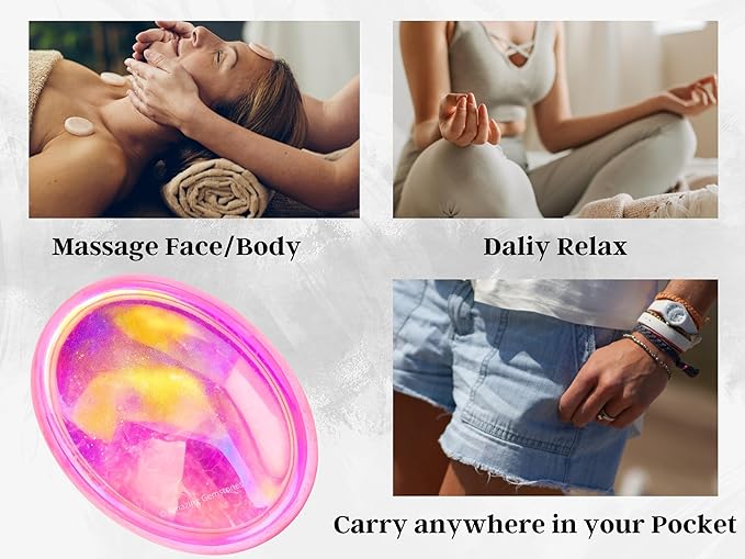 Amazing Gemstone Angel Aura Rose Quartz Worry Stone Crystals & Healing Stones - Worry Stones for Stress Relief Gifts - Piedra Crystal Fidget for Meditation - Stocking Stuffers and Birthday Gifts