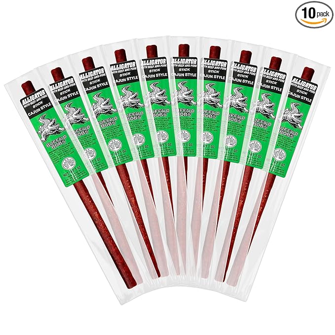 Buffalo Bob's Wild Game Meat Snack Stick - Alligator Cajun Stick 10 Pack