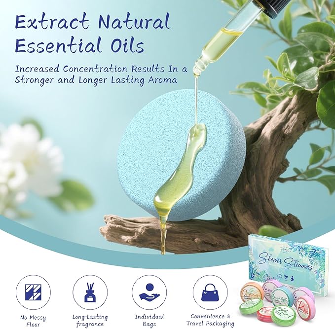 Shower Steamers Aromatherapy 8 Pack - Gifts for Women, Shower Bombs with Essential Oils, Self Care and Stress Relief Stocking Stuffers, Relaxation Birthday Gifts for Women and Men
