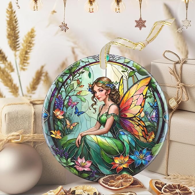 3.5 Inch Ceramic Christmas Tree Ornament, Vintage Fairy Christmas Ornaments, Heirloom Keepsake, Gift Exchange, Gift Idea, Bauble Present